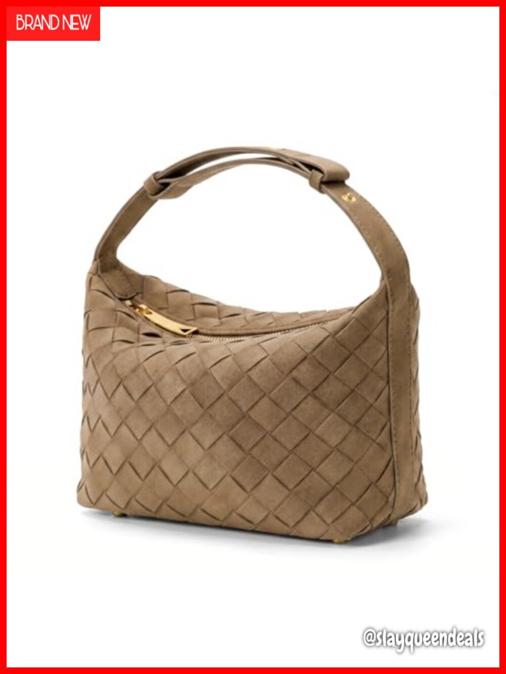 Hand-Woven Faux Suede Hobo Shoulder Bag Vegan Leather Women's Handbag